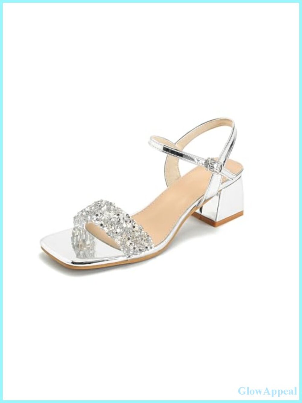 Open Toe Ankle Strap Block Heel Faux Leather Heels for Wedding Party Formal